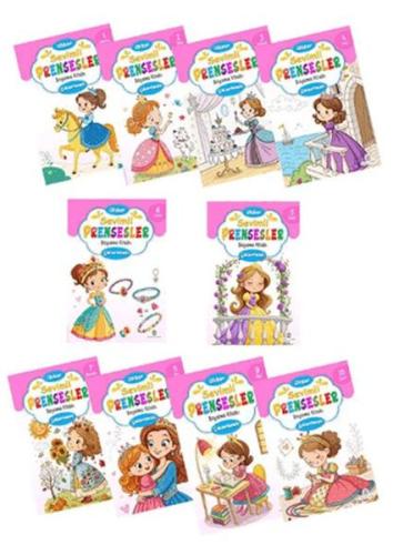 Sevimli Prensesler Boyama Kitabı Sticker Çıkartmalı (10 Kitap Set)