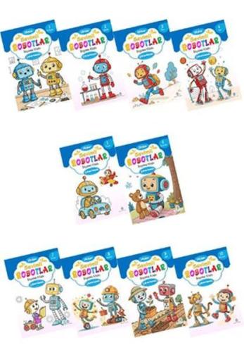 Sevimli Robotlar Boyoma Kitabı Sticker Çıkartmalı (10 Kitap Set)