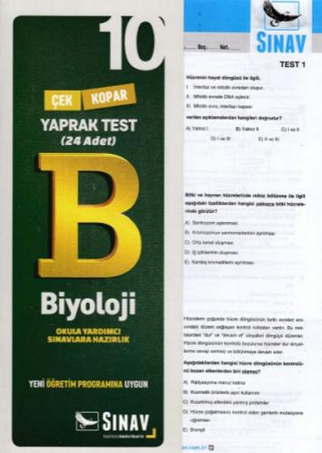 Sınav 10. Sınıf Biyoloji Çek Kopar Yaprak Test (Yeni)